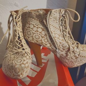 Lace bootie heels